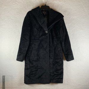 Hiso‎ Shawl Lapel Overcoat Womens Size 2 Black Wool Alpaca Canada Hooded 6362